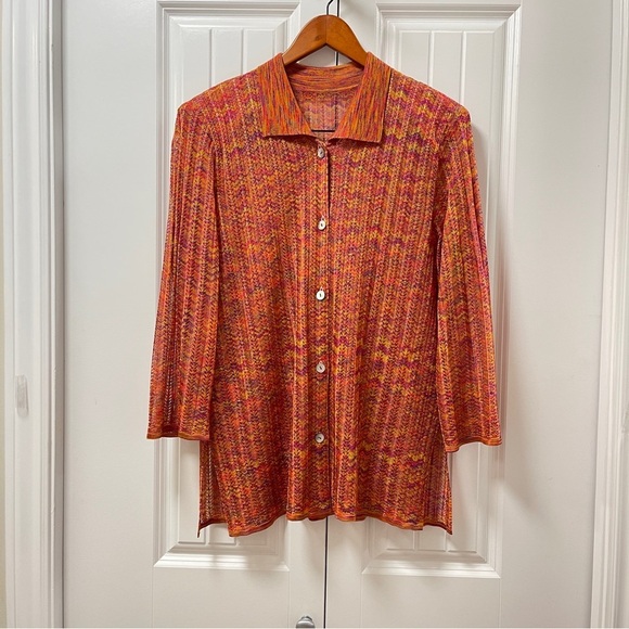 Vintage 70s Knit Button-Up Top Orange - Picture 1 of 10